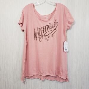 True Craft NWT pink Nashville short sleeve graphic raw edging shirt woman size M